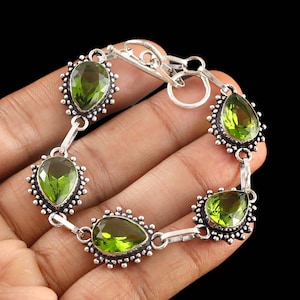 Peridot Bracelet,Handmade Bracelet,Gemstone Bracelet, 925 Sterling Silver Bracelet, Gift For Her, Birthday Gift, Green Peridot Bracelet