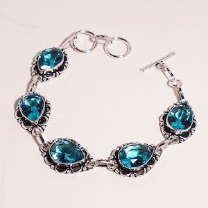 Topaz Bracelet,Handmade Bracelet, Topaz Jewelry 925 Sterling Silver , Blue Topaz , Gift For Her,Women Jewelry