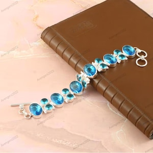 Blue Topaz Bracelet, Handmade Bracelet, 925 Sterling Silver Bracelet, Topaz Jewelery,Anniversary Gift, Birthday Gift, Gift For Her/Him
