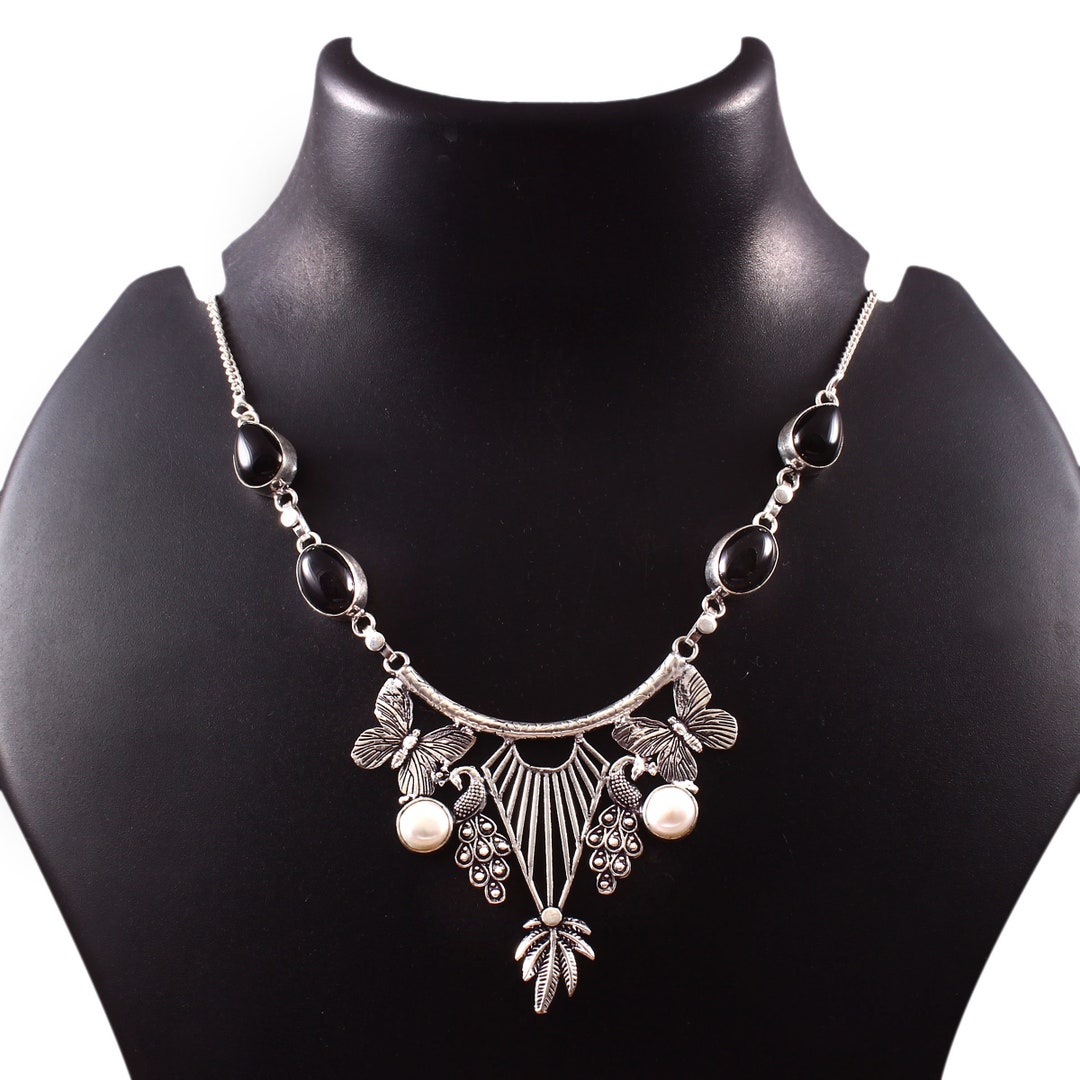 Black Onyx,pearl Necklace,handmade Necklace,natural Gemstone Necklace