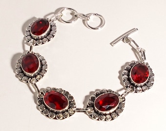 Garnet Bracelet, 925 Sterling Silver Bracelet,Garnet Jewelry,Gift For Her /Him,Jewelry, Birthday Gift,Red Garnet