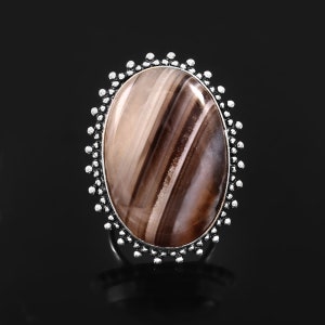Natural Banded Agate Ring,Statement Ring,Handmade Ring,Gamestone Ring,925 Sterling Silver Ring,Gift For Her,Women Jewelry,Anniversary Gift
