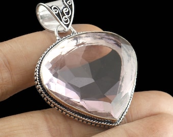 Rosa Kunzit Anhänger Herz Edelstein Anhänger Handgemachter Anhänger 925 Sterling Silber Anhänger Kunzit Anhänger für Sie Jubiläum Geschenk