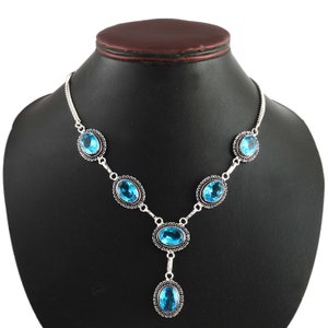 Blue Topaz Necklace,Handmade Necklace,Topaz Necklace,Gift For Her,925 Sterling Silver Necklace,Birthday Gift,Women Jewelery,Anniversary Gift