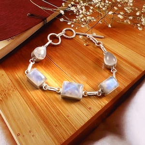 Moonstone Bracelet  Natural Moonstone Bracelet Handmade Bracelet  Gemstone Bracelet  925 Sterling Silver Bracelet  Gift For Her / Him