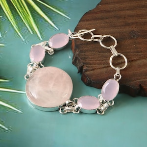 Rose Quartz Bracelet,Handmade Bracelet,Pink Gemstone Bracelet,925 Sterling Silver,Adjustable Bracelet Gift For Her/Him,Pink Rose Quartz