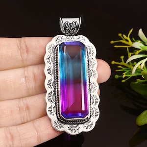 Bi-Color Tourmaline Pendant  Handmade Pendant Long Gemstone Pendant  925 Sterling Silver Pendant  Gift For Her / Him  Anniversary Gift