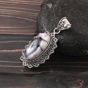 Dendritic opal pendant, handmade pendant, gemstone pendant,925 sterling silver pendant,gift for her/him, vintage pendant,birthday gift