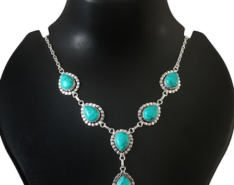Blue Turquoise Necklace,Handmade Necklace,Gemstone Necklace,925 Sterling Silver Necklace,Gift For Her, Women Necklace,Anniversary Gift