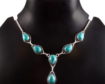 Blue Turquoise Necklace,Handmade Necklace,Gemstone Necklace,925 Sterling Silver Necklace,Gift For Her, Women Necklace,Anniversary Gift