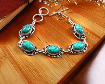 Turquoise Bracelet, Handmade Bracelet, Green Gemstone Bracelet, 925 Sterling Silver Bracelet, Gift For Her, Anniversary Gift, Birthday Gift