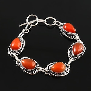 Red onyx bracelet, handmade bracelet, onyx bracelet,gift for her/him,925 sterling silver bracelet,anniversary gift