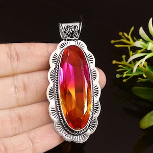 Bi-Color Tourmaline Pendant  Handmade Pendant Long Gemstone Pendant  925 Sterling Silver Pendant  Gift For Her / Him  Anniversary Gift