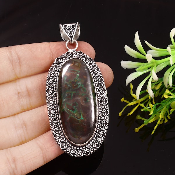 Moss Agate Pendant  Gemstone Pendant  Handmade Pendant 925 Sterling Silver Pendant  Gift For Her Anniversary Gift