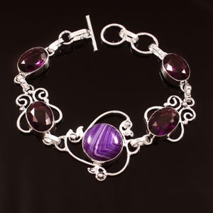 Lila Achat / Amethyst Armband,handgefertigtes Armband,Edelstein Armband,925 Sterling Silber,Geschenk für Sie/Ihn