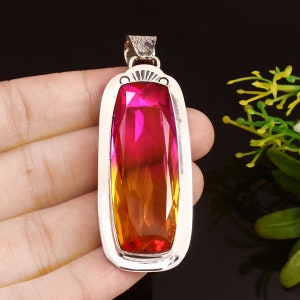 Bi-Color Tourmaline Pendant  Handmade Pendant Long Gemstone Pendant  925 Sterling Silver Pendant  Gift For Her / Him  Anniversary Gift