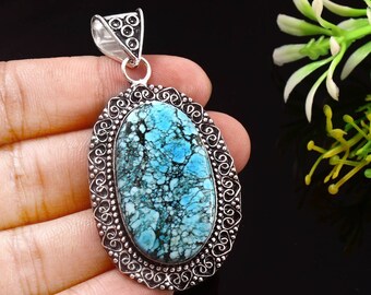 Ciondolo In Argento 925 Con Topazio Naturale Blu 93 Ct &ndash; Taglio Ovale, Artigianale India