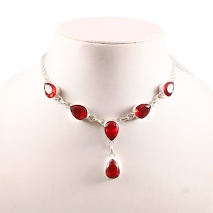 Garnet necklace,red garnet necklace, handmade necklace,925 sterling silver,vintage necklace, gift for her, women jewelry,birthday gift