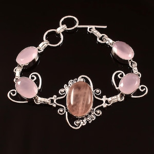 Rose Quartz Bracelet,Handmade Bracelet,Pink Gemstone Bracelet,925 Sterling Silver,Adjustable Bracelet Gift For Her/Him,Pink Rose Quartz