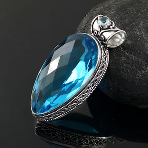 Big Blue Topaz Pendant  Gemstone Pendant Handmade Pendant 925 Sterling Silver Pendant Topaz Silver Pendant Topaz Pendant For Her