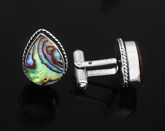 Abalone Shell Gemstone Cufflinks,Wedding Cufflinks,925 Sterling Silver, Handmade Men's Cufflinks,Gift For Love/Father,Shirt Cufflinks