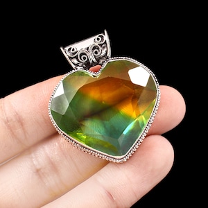 Bi-Color Tourmaline Pendant  Handmade Pendant Heart Shape Gemstone Pendant 925 Sterling Silver Pendant  Gift For Her / Him  Anniversary Gift