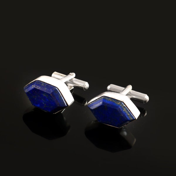 Lapis Lazuli Gemstone Cufflinks,Wedding Cufflinks,925 Sterling Silver Jewelry, Handmade Men's Cufflinks,Gift For Love/Father,Shirt Cufflinks