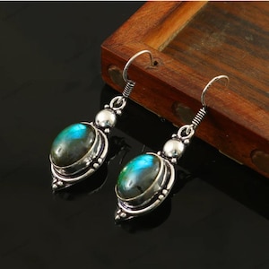 Labradorite Earring,Handmade Earring,Blue Labradorite Earring Jewelry,925 Sterling Silver Earring,Gift For Her,Women Jewelry,Birthday Gift