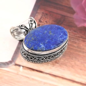Lapis lazuli pendant, 925 sterling silver pendant, gemstone pendant, lapis lazuli  oval pendant, handmade pendant, pendant for women