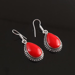 Coral Earring,Handmade Earring,Red Coral Earring,Gemstone  Earring,925 Sterling Silver Earring,Gift For Her,Women Jewelry,Birthday Gift