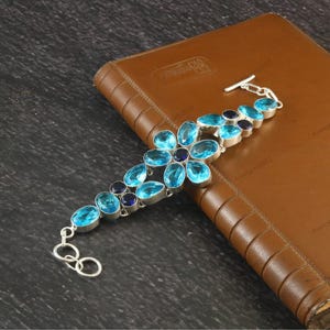 Blue Topaz Bracelet, Handmade Bracelet, 925 Sterling Silver Bracelet, Topaz Jewelery,Anniversary Gift, Birthday Gift, Gift For Her/Him