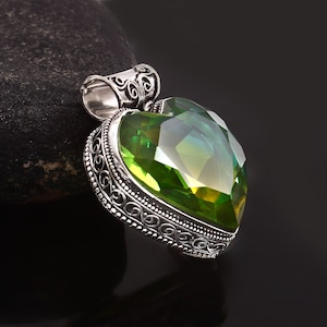 Bi-Color Tourmaline Pendant  Handmade Pendant Heart Shape Gemstone Pendant 925 Sterling Silver Pendant  Gift For Her / Him  Anniversary Gift