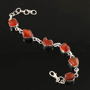 Natural Raw Carnelian Bracelet,Rough Carnelian Bracelet,Red Gemstone Bracelet,Handmade Bracelet,Gift For Her,925 Sterling Silver Bracelet