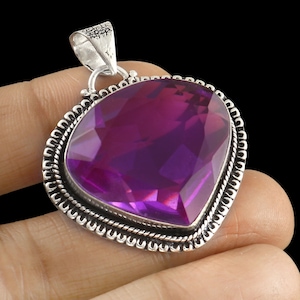 Purple Amethyst Pendant,Gemstone Pendant,Handmade Pendant,Heart Shape  Pendant,925 Sterling Silver Pendant,Anniversary Gift,Gift For Her