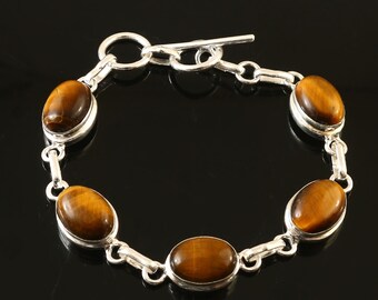 Natural Tiger Eye Bracelet,Yellow Tiger Eye,Handmade Bracelet,Gemstone Bracelet,925 Sterling Silver Bracelet For Men and Women,Gift For Her