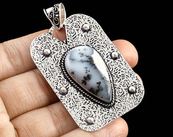 Dendrite Opal Pendant 925 Sterling Silver Pendant Dendrite Opal Gemstone Pendant for Girls Handmade Pendant Necklace for Women Gift for Her