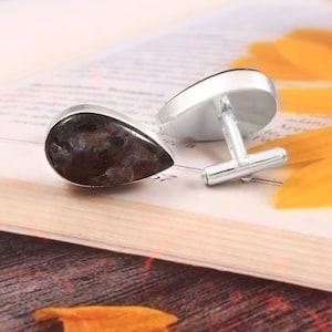 Larvikite Gemstone Cufflinks,Wedding Cufflinks,925 Sterling Silver Jewelry, Handmade Men&#39;s Cufflinks,Gift For Love/Father,Shirt Cufflinks