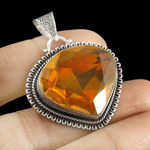 Citrine Pendant, Handmade Pendant, Yellow Citrine Pendant,Vintage Pendant, 925 Sterling Silver Pendant, Gift For Her / Him, Anniversary gift