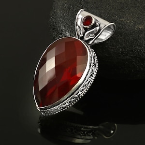 Garnet Pendant,Red Gemstone Pendant,Handmade Pendant,Necklace,925 Sterling Silver Pendant,Gift For Her,Women Jewelry,Anniversary Gift