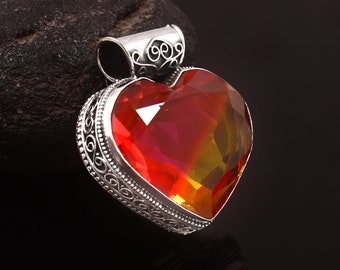 Pingente de turmalina bicolor pingente feito à mão em forma de coração pingente de pedra preciosa 925 pingente de prata esterlina presente para ela/ele presente de aniversário
