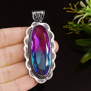 Bi-Color Tourmaline Pendant  Handmade Pendant Long Gemstone Pendant  925 Sterling Silver Pendant  Gift For Her / Him  Anniversary Gift