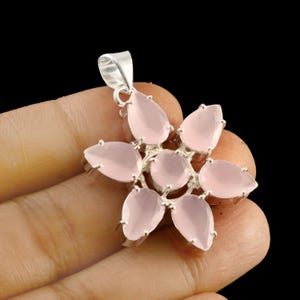 Pendentif en quartz rose, pendentif fait main, pendentif en pierres précieuses, pendentif en argent sterling 925, cadeau d&#39;anniversaire, cadeau pour elle, pendentif femme pour collier