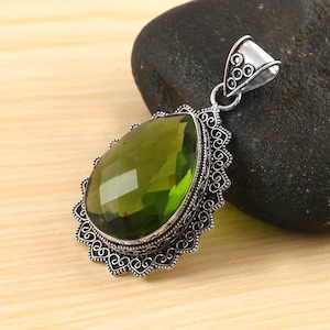 Peridot Pendant Green Peridot Handmade Pendant Gemstone Pendant Necklace 925 Sterling Silver Pendant Anniversary Gift Gift For Her / Him