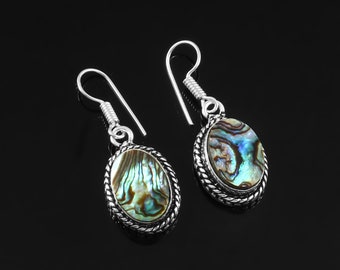 Abalone Shell Earring,Blue Abalone Shell Earring,Handmade Earring,925 Sterling Silver Earring,Gift For Her,Anniversary Gift,Gemstone Earring