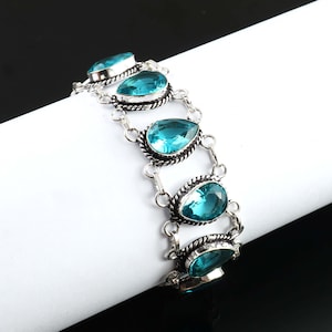 Blue Topaz Bracelet, Handmade Bracelet,925 Sterling Silver Bracelet, Birthday Gift, Topaz Jewelry,Gift For Her/Him