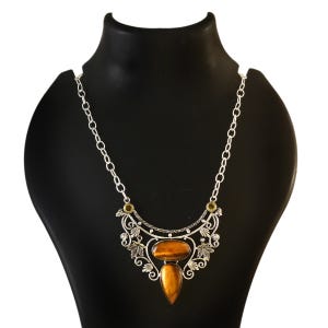 Tiger&#39;s Eye / Citrine Necklace,Handmade Necklace,Gemstone Necklace,Gift For Her,Women Jewelry,925 Sterling Silver Necklace,Birthday Gift