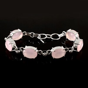 Rose Quartz Bracelet,Handmade Bracelet,Pink Gemstone Bracelet,925 Sterling Silver,Adjustable Bracelet Gift For Her/Him,Pink Rose Quartz