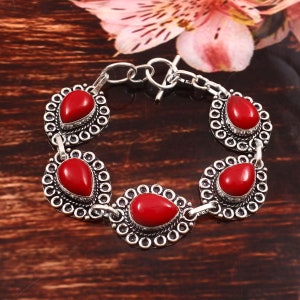 Coral Bracelet  Natural Coral Bracelet  Handmade Bracelet  Gemstone Bracelet  925 Sterling Silver Bracelet  Gift For Her / Him