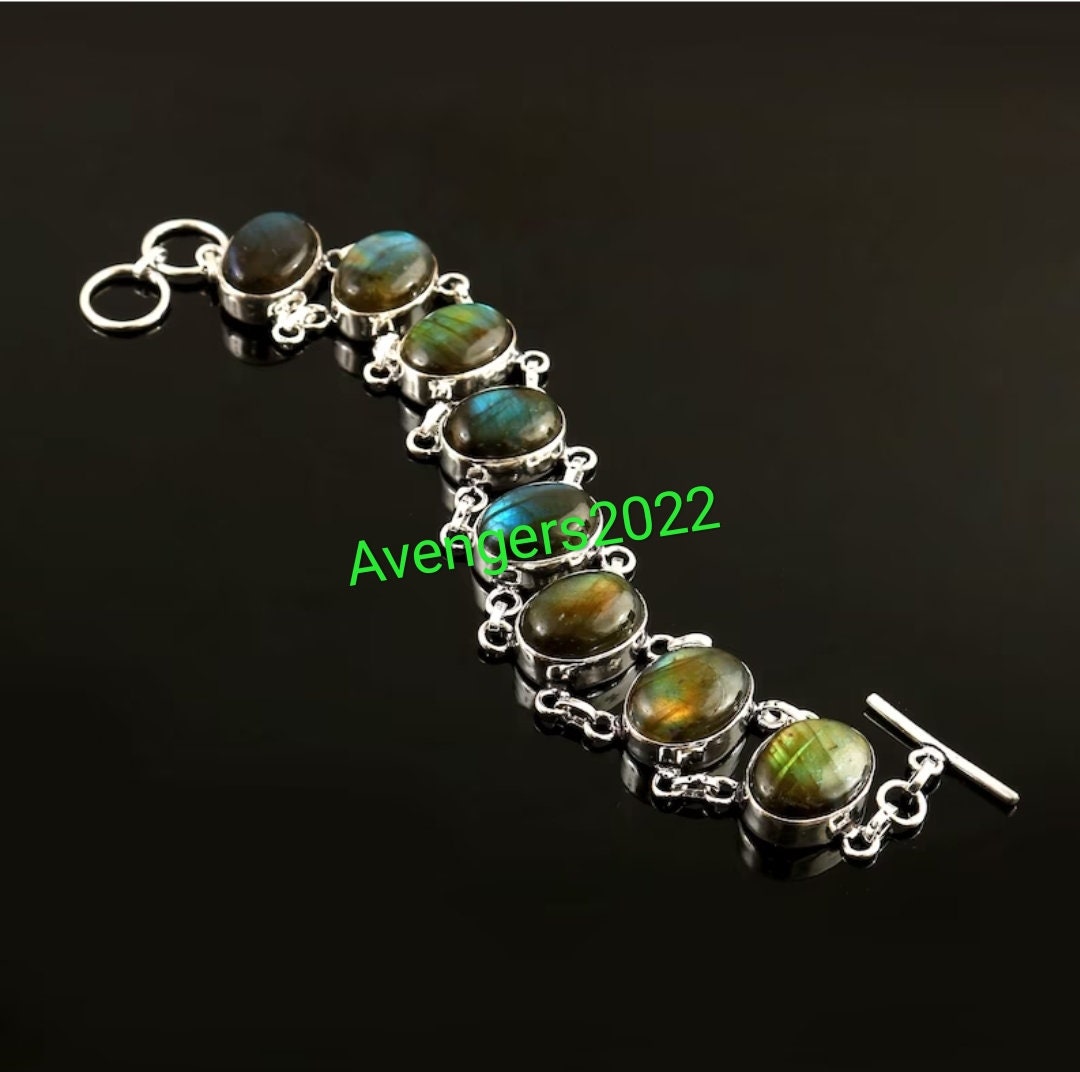 Bracelet Imposant En Labradorite Et Argent 925 - Magnifique, Neuf Sans Emballage