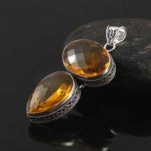 Citrine Pendant, Handmade Pendant, Vintage Pendant, 925 Sterling Silver Pendant, Gift For Her / Him, Anniversary gift